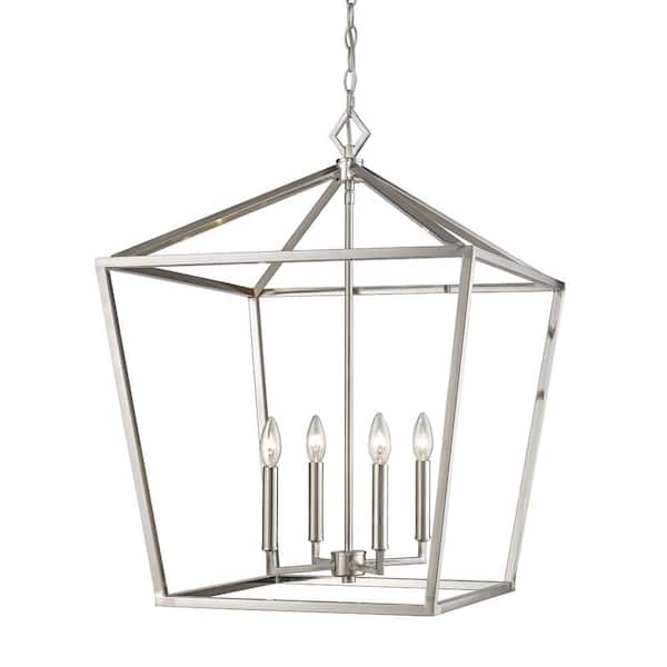 4-Light 20 in. Wide Taper Candle Satin Nickel Pendant