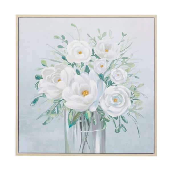 Litton Lane 1- Panel Floral Bouquet Framed Wall Art with Tan Frame 40 in. x 40 in.