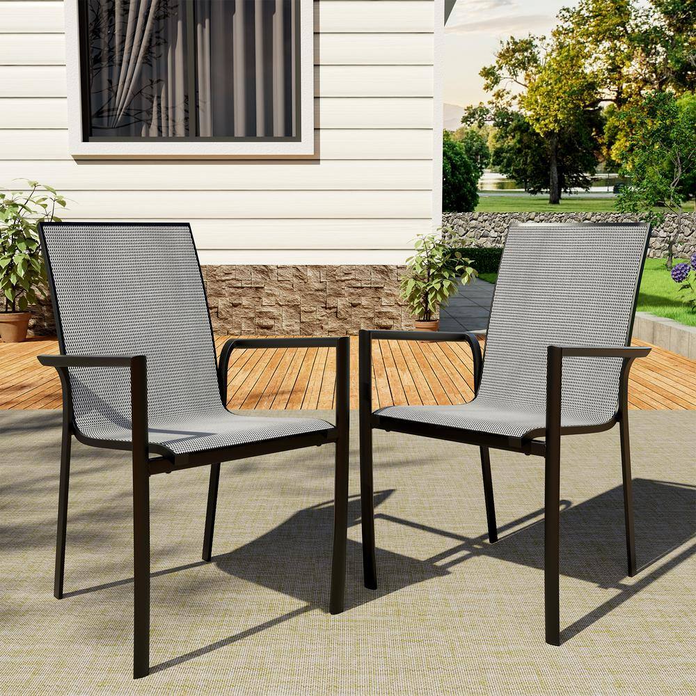 Black Metal Mesh Stackable Outdoor Dining Chairs, Set of 2