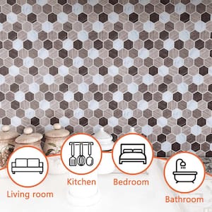 11.8 in. x 11.8 in. Vinyl Peel and Stick Tile, Brown Hexagon Wall Tiles(9.7 sq. ft./10-pack)