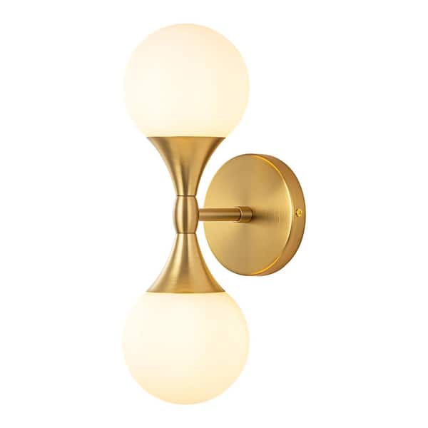 Victoria 4.7 in. W 2-Light Gold Dimmable Glass Bubble Wall Sconce