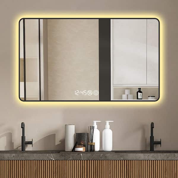 Black 39.37 in. W x 29.53 in. H Modern Rectangle Aluminium Alloy Framed Wall Mirror