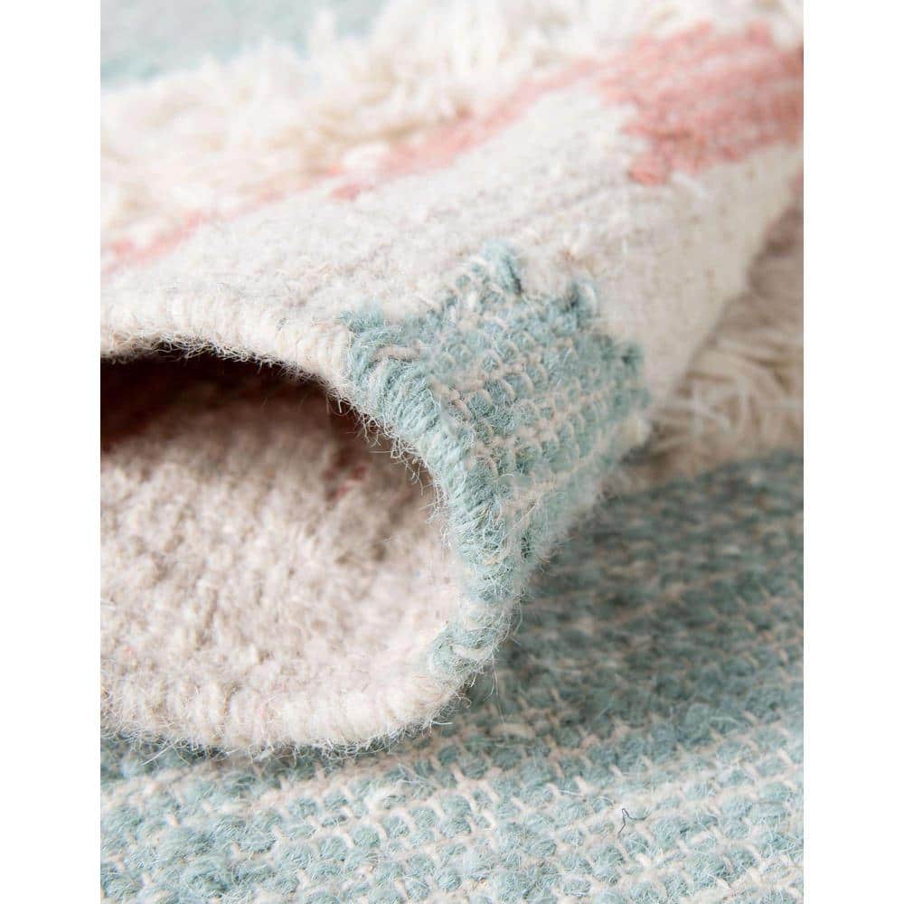 Light Aqua Geometric Hand-knotted Wool Area Rug