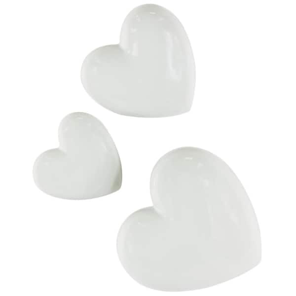 Ceramic White Slanted Heart Wall Decor with Varying Sizes (Set of 3)