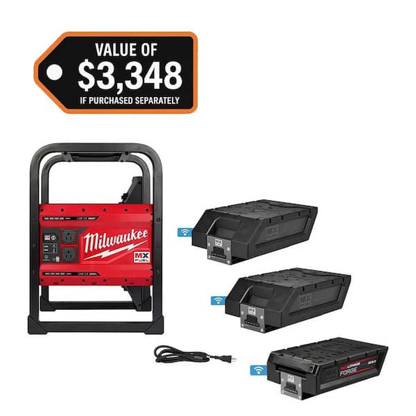 MX FUEL 3600-Watt/1800-Watt Lithium-Ion Battery Powered Push Start Portable Power Station w/(3) Batteries and Charger