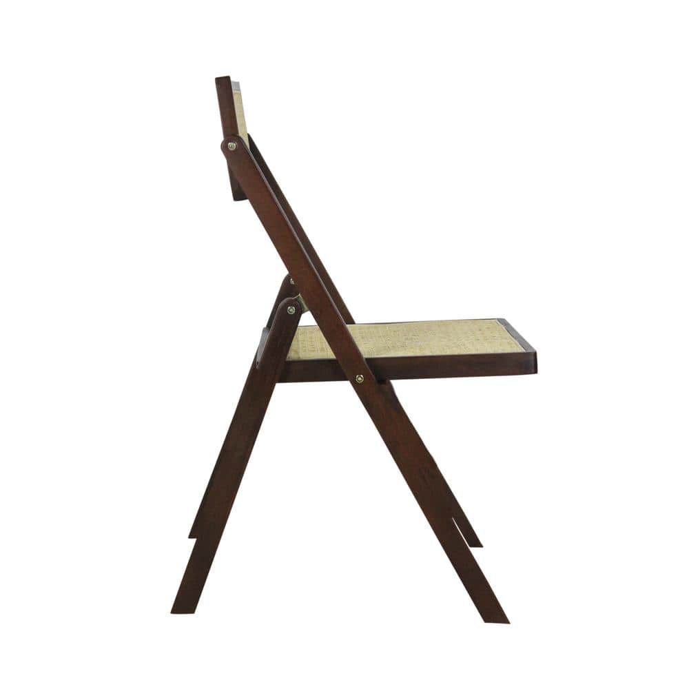 Theo Dark Brown Wood and Rattan Folding Chairs, Set of 2