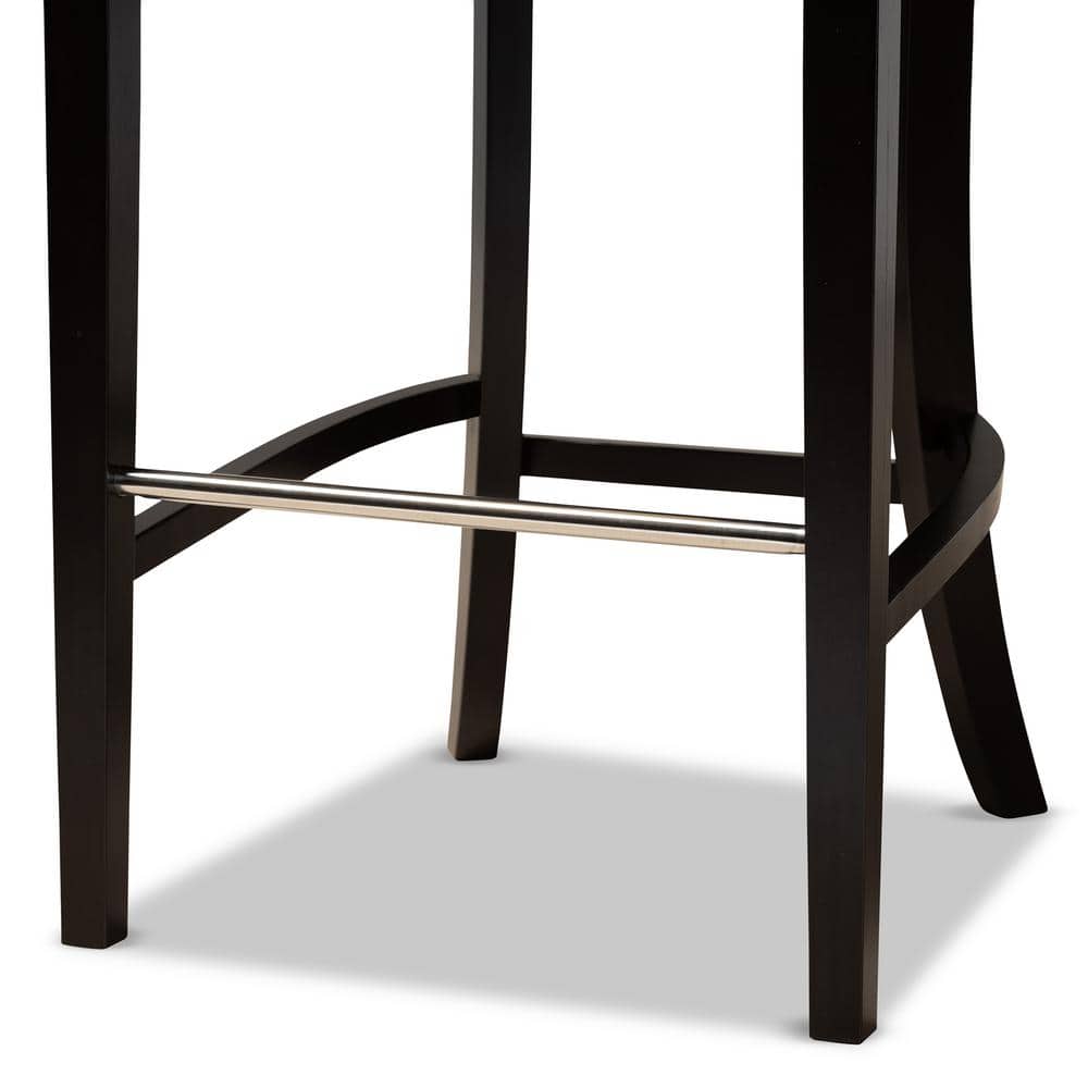 Chloe Adjustable Navy Blue Velvet and Dark Brown Wood Bar Stool