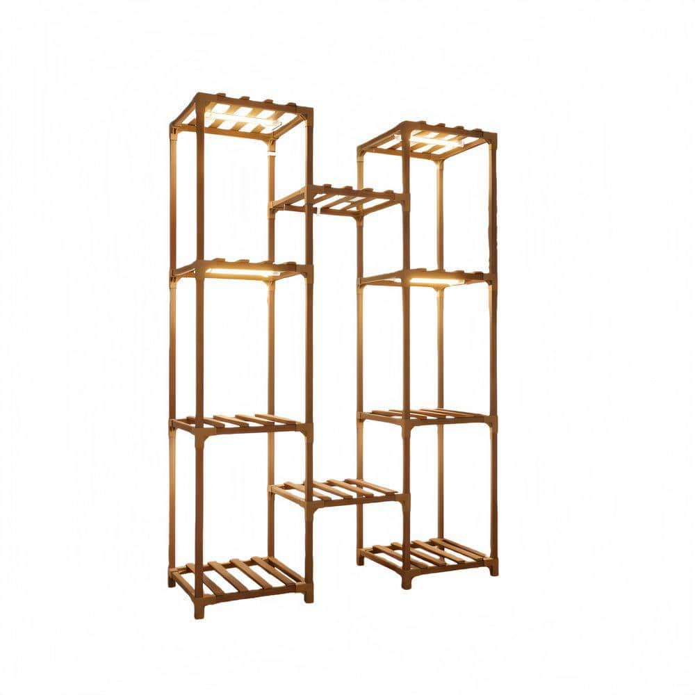 3-Tie Wood Plant Stand with Grow Light Plant Shelf for Living Room Patio Home Decor, Brown (34 in. H W x 47 in. H)