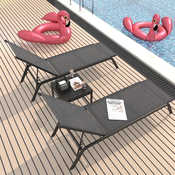 TWT Dark Gray Powder Coated Aluminum Outdoor Lounge Chairs in Gray Set of 2