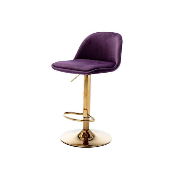 ANBAZAR Vintage Purple Adjustable Velvet Upholstery Dining Chair (Set of 1) Counter Height Dining Chair with Back and Footrest