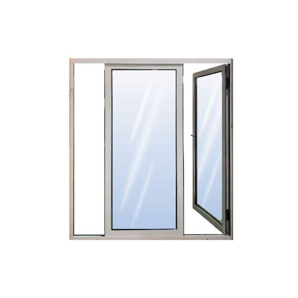 Avora Elite 72 in. x 80 in. Pano Folding Door in White with Right Side Stacked in Aluminum and Left Hand Lock