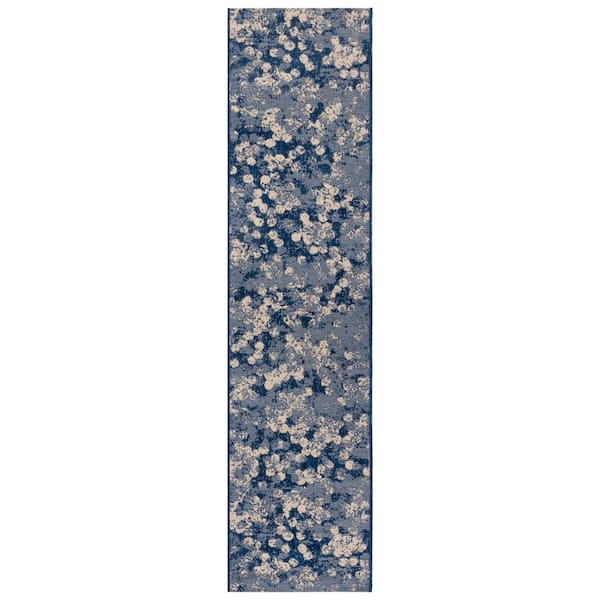 Courtyard Navy/Beige 2 ft. x 9 ft. Marle Indoor/Outdoor Runner Rug