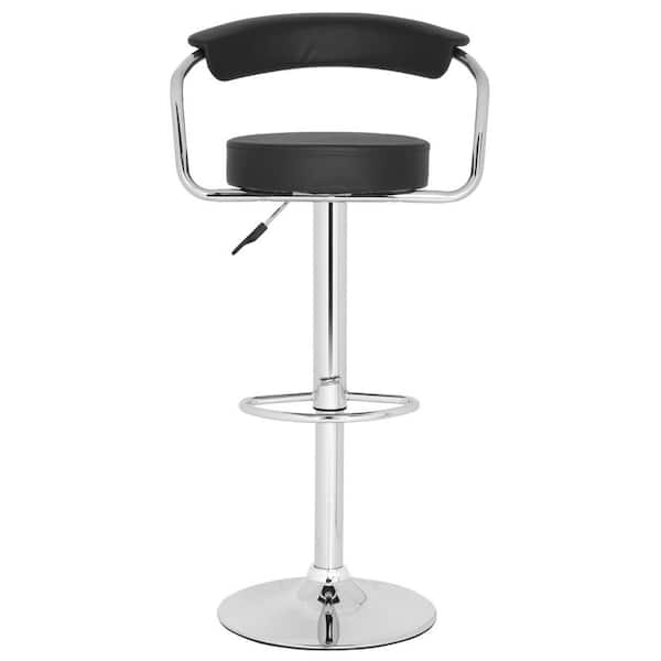 SAFAVIEH Angus Black/Chrome Adjustable Height Swivel Cushioned Bar Stool