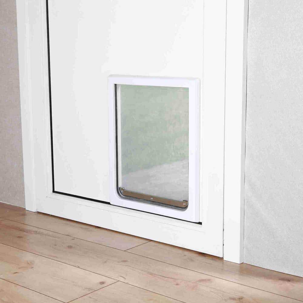 Medium White Metal Lockable Dog Door with Flap