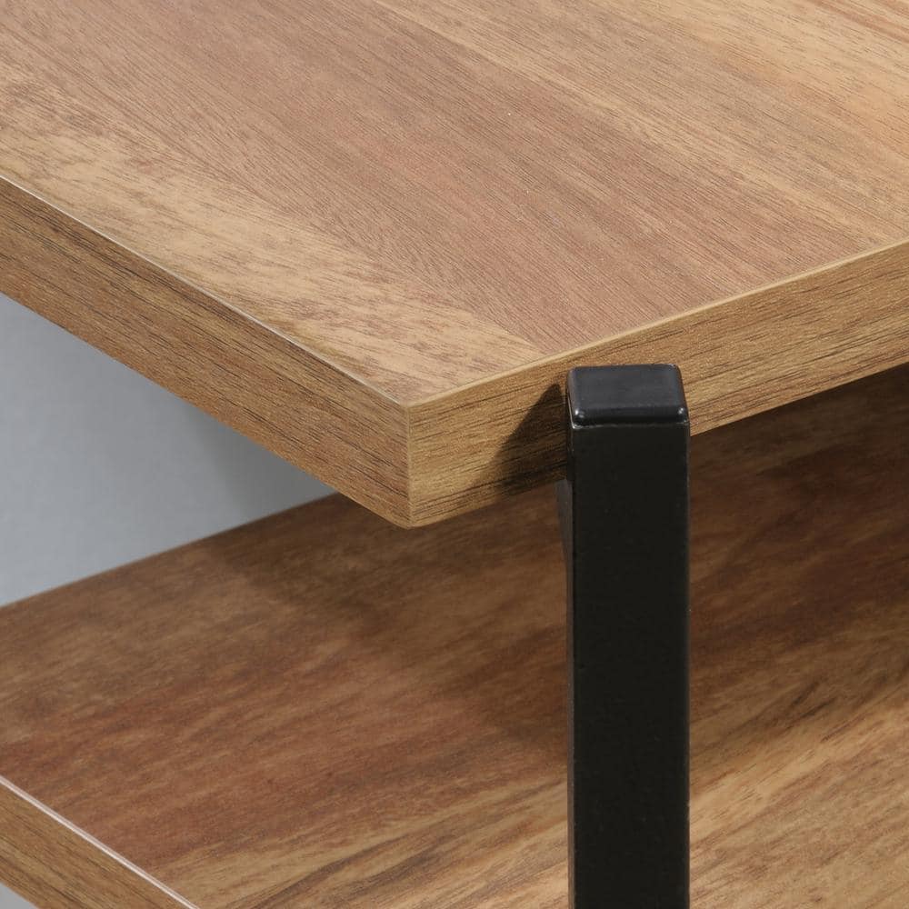 Sindoori Mango & Black Metal Industrial Desk with Open Shelves