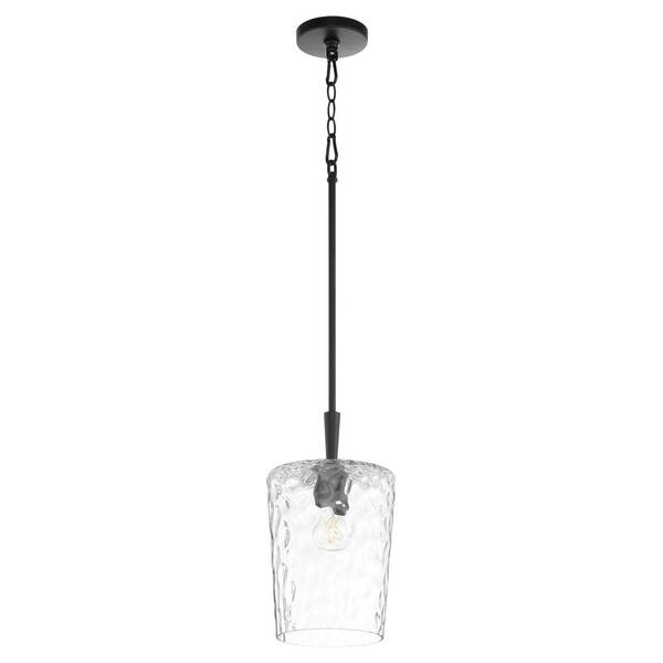 GOODWIN 8 in. 1-Light 100-Watt Pendant Light with Clear Hammered Glass Matte Black