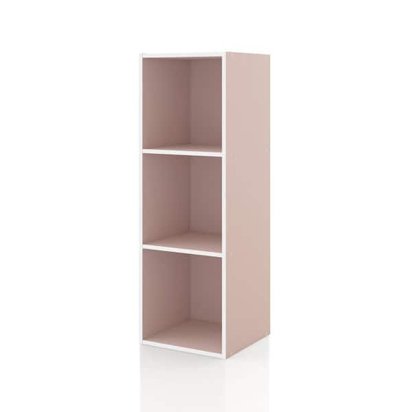 Furniture of America Quincy 35.27 in. Tall Stackable Light Pink Engineered Wood 3-Shelf Modern Modular Slim Bookcase