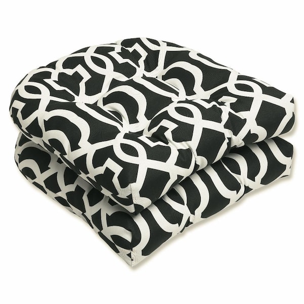 Pillow Perfect 19 in. x 19 in. Outdoor Dining Chair Cushion in Black/White (Set of 2)