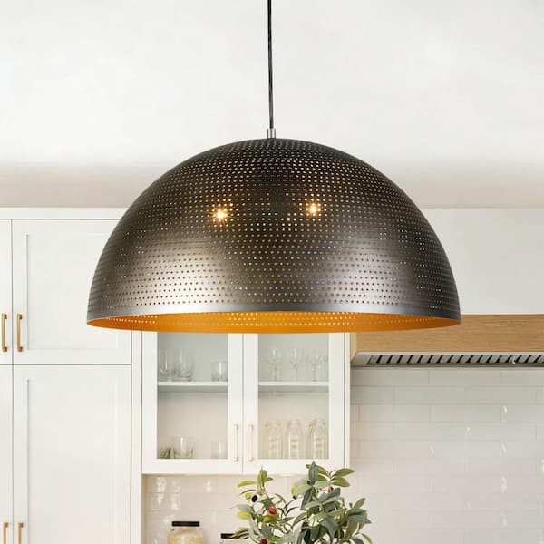 Scarlett 23.6 in. 3-Light Industrial Matte Black Large Dome Pendant Light for Kitchen Island and Dining Room