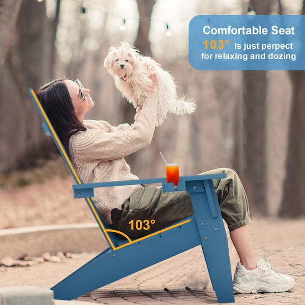 Oversize Modern Navy Plastic Outdoor Patio Adirondack Chair with Cup Holder (2-Pack)