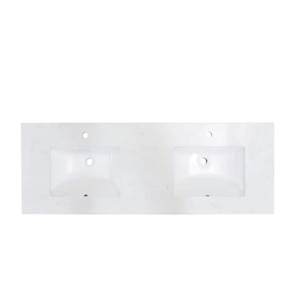 Altair 61 in. Engineered Composite Stone Double Basin Vanity Top in White with White Basins