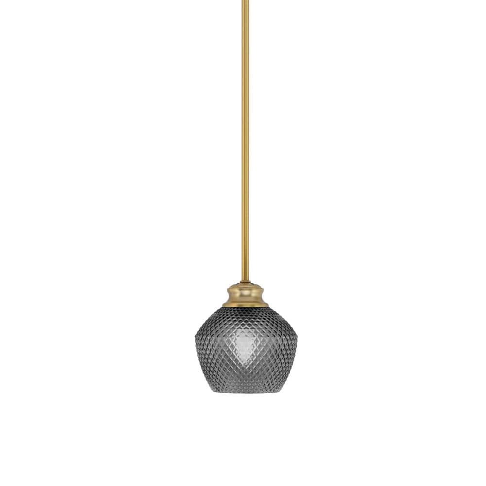 Tyler 60-Watt 1-Light New Age Brass Stem Mini Pendant Light with Smoke Text