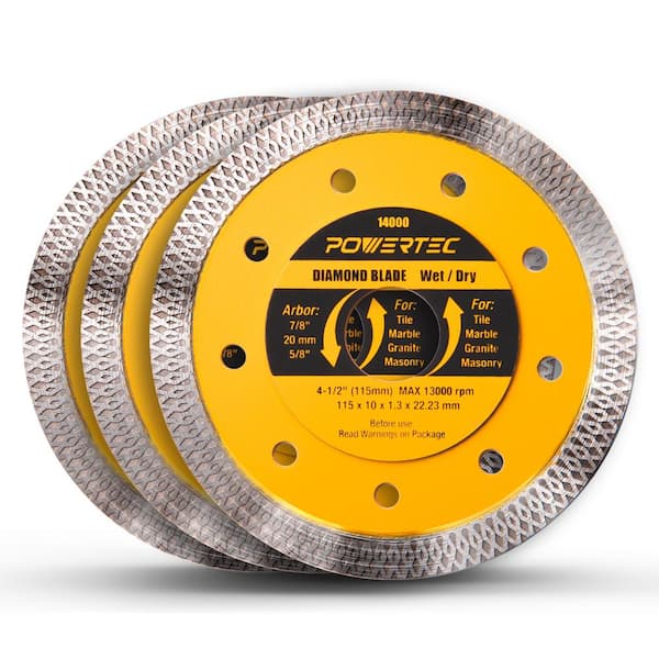 POWERTEC 4-1/2 in. Turbo Mesh Rim Diamond Blade for Angle Grinder, for Cutting Tile, Granite, Marble and Thin Masonry (3-Pack)