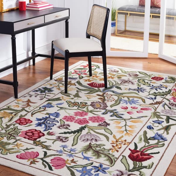Chelsea 4 ft. x 4 ft. Ivory/Green Oversized Floral Square Area Rug