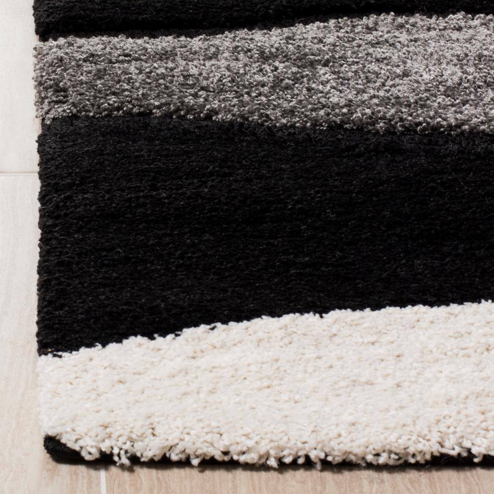 Grey and Black Geometric Waves Shag Area Rug
