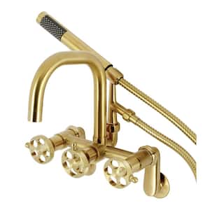 Webb 3-Handle Wall-Mount Clawfoot Tub Faucet with Hand Shower in Brushed Brass