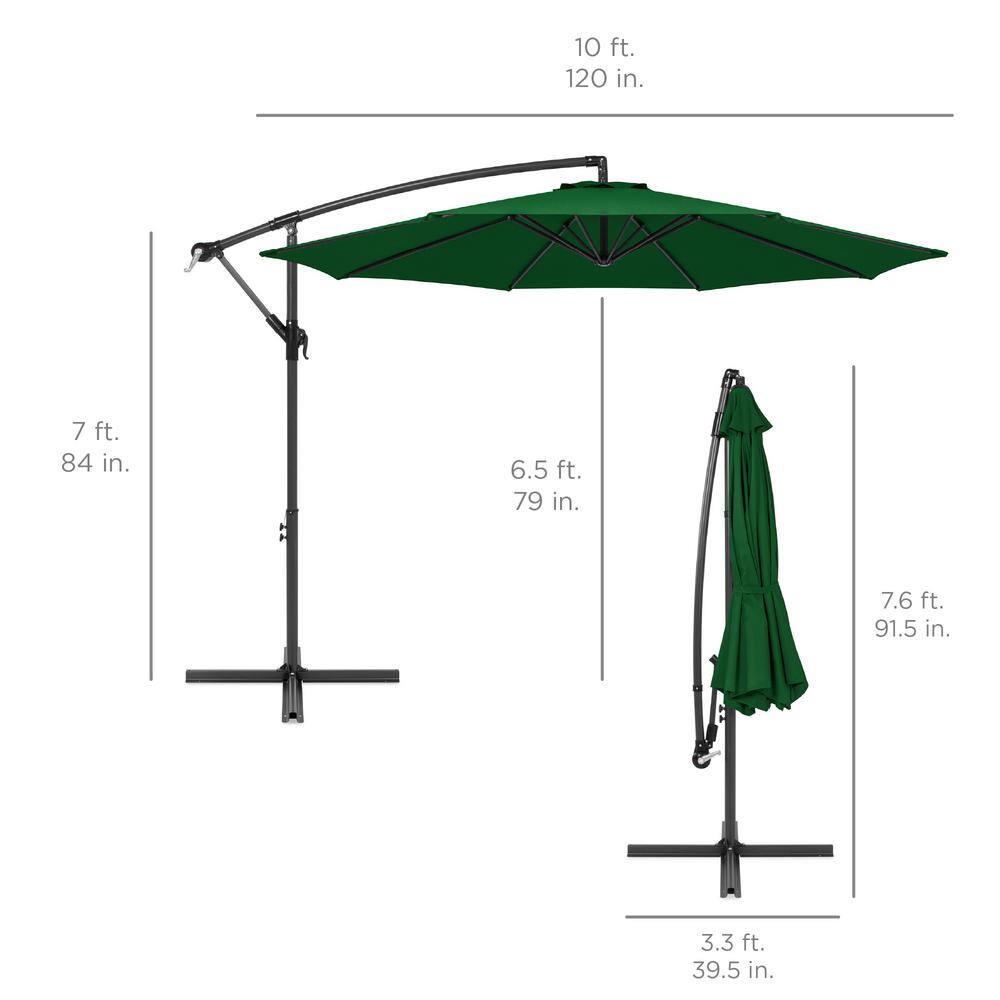 10ft Green Polyester Cantilever Patio Umbrella with Adjustable Tilt