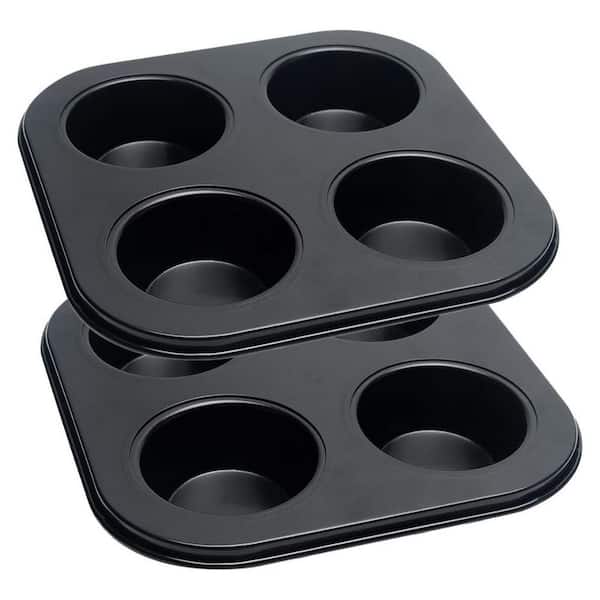 4-Cup Carbon Steel Non-Stick Muffin Pan Bakeware for Oven and Air Fryer Baking, Heavy Duty, 2pcs