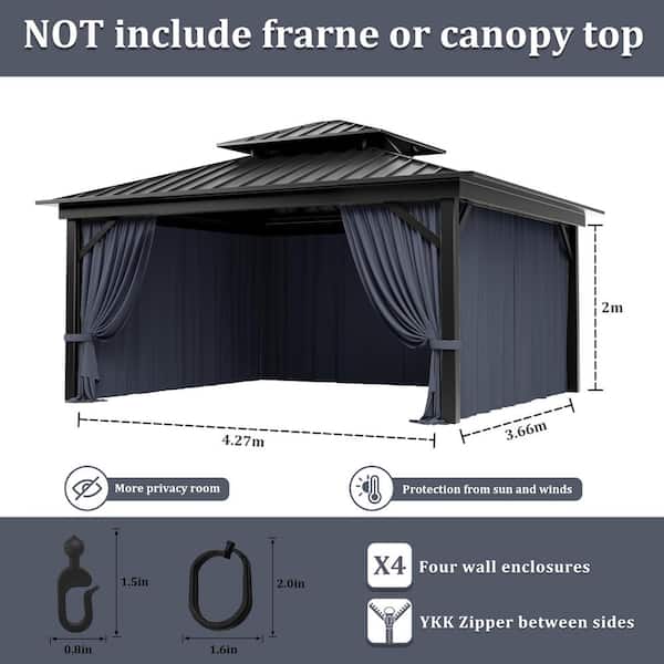 12 ft. x 14 ft. Universal Outdoor Privacy Curtains, Gazebo Curtain Replacement with Zipper Navy (4-Side Curtain Only)