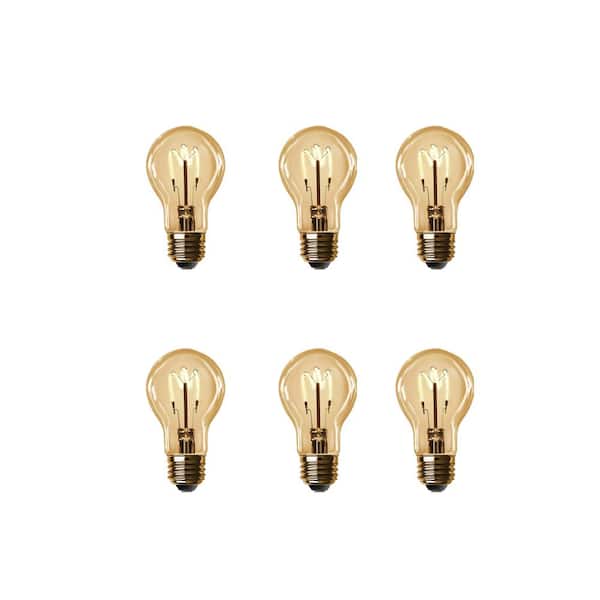 40-Watt Equivalent A19 Dimmable H Shape Filament Amber Glass E26 Vintage Edison LED Light Bulb, Warm White (6-Pack)