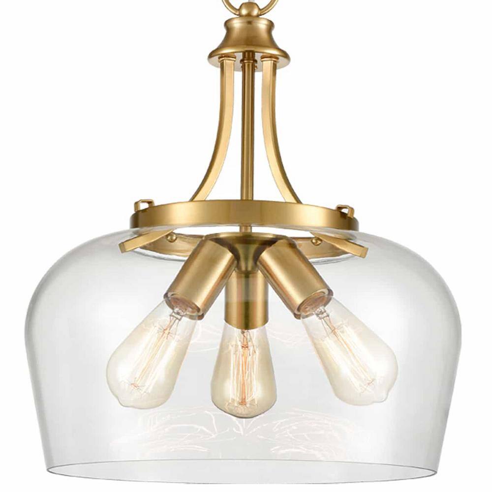 Modern Gold 3-Light Clear Glass Pendant with Brass Finish