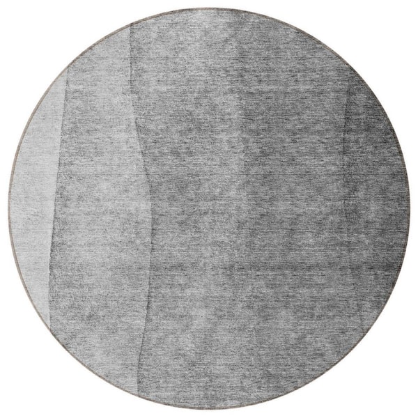 Gray, Silver, Charcoal 8' Round ft. Woven Abstract Polyester Round Indoor / Outdoor Area Rug