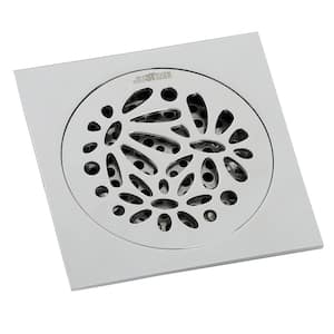 Floral 4 in. Square Grid Shower Drain, Chrome