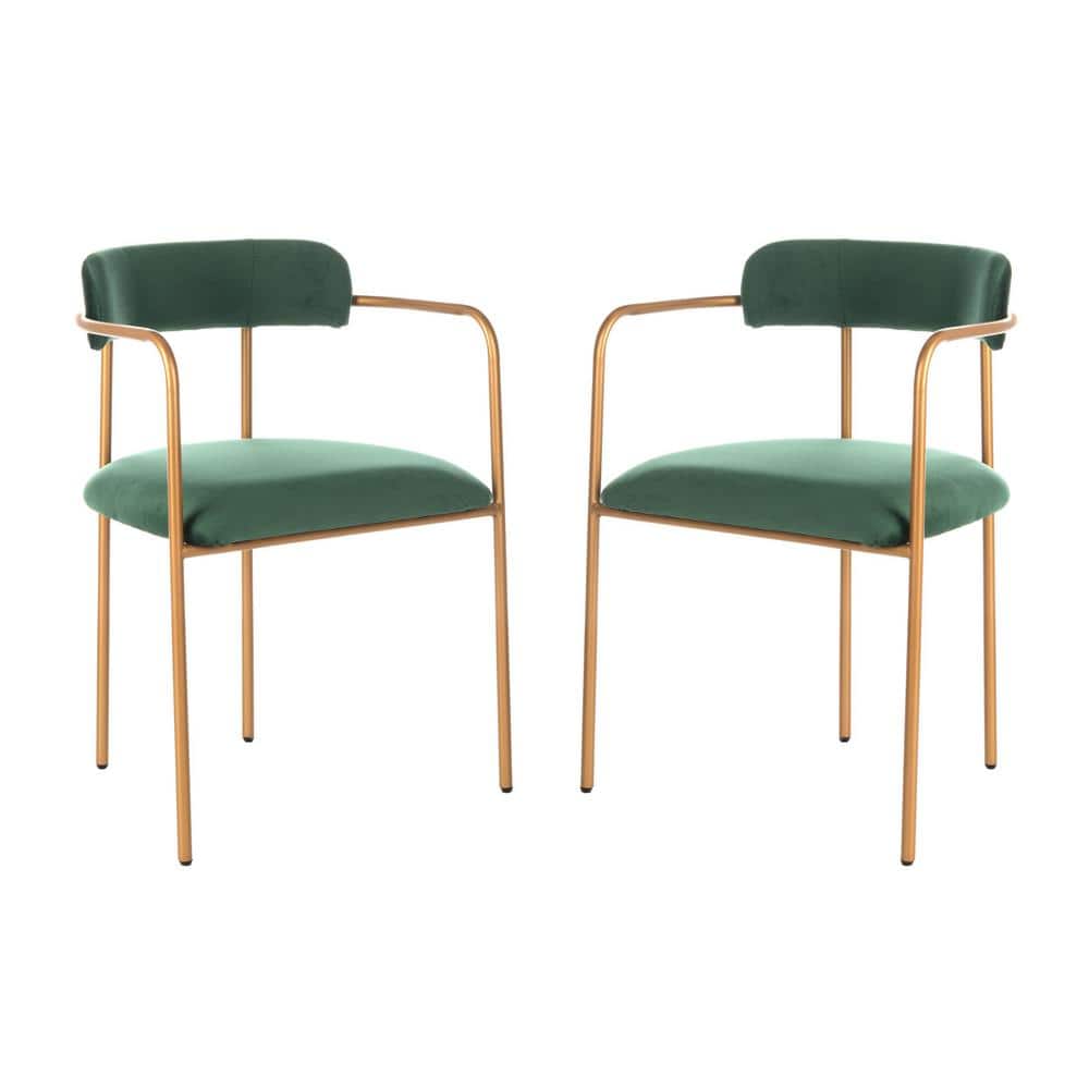 Malachite Green Velvet & Gold Metal Upholstered Side Chair