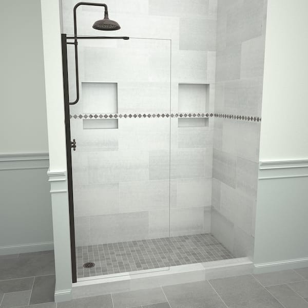 Tile Redi 5400 Series 54 in. W x 76 in. H Semi-Frameless Fixed Shower Door in Oil Rubbed Bronze with Clear Glass without Handle