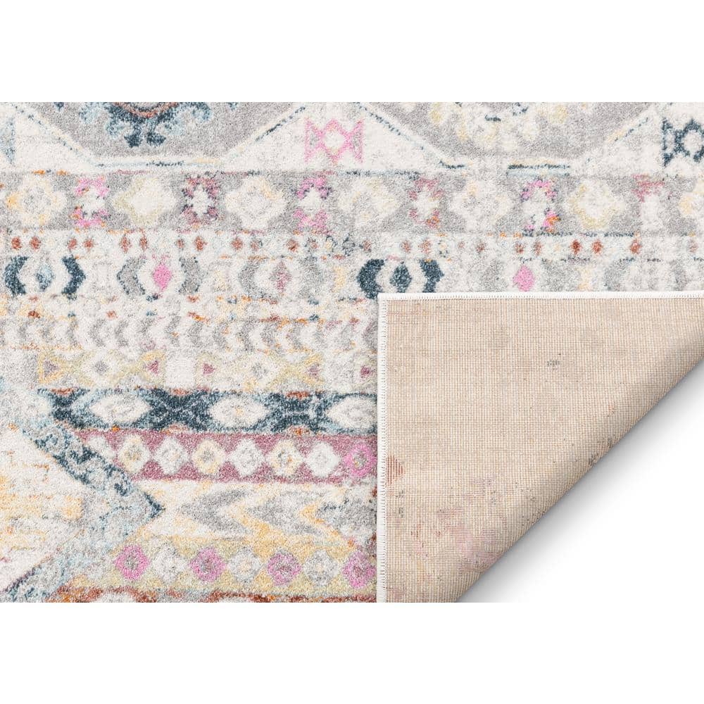 Ivory and Multicolor Synthetic Reversible Rectangular Area Rug