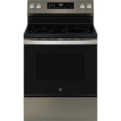 30 in. 5 Burner Element Smart Free-Standing Electric Convection Range in Slate w/ EasyWash Oven Tray, No-Preheat Air Fry