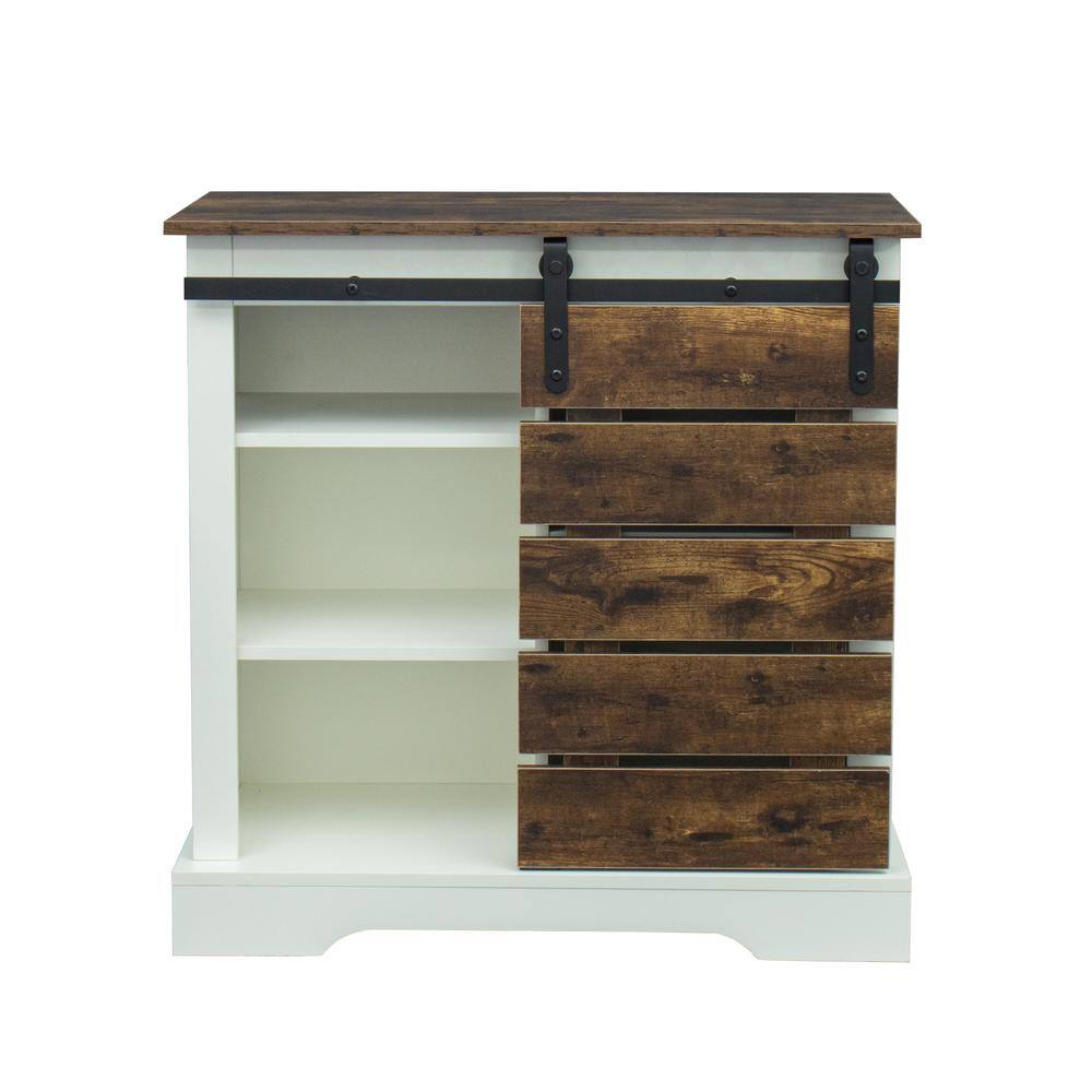 Buffet White Side Cabinet with Sliding Barn Door and Interior Shelves  EC-CT-305-10 The Home Depot