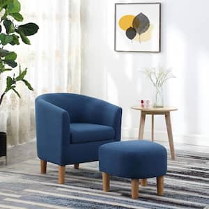 Barrel Chair and Ottoman 27 in. Wide Accent Linen Chair Blue