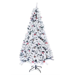 7.5 ft. White Unlit Artificial Christmas Tree with 42 Pine cones, 42 Red Berries and 1400 Branch Tips
