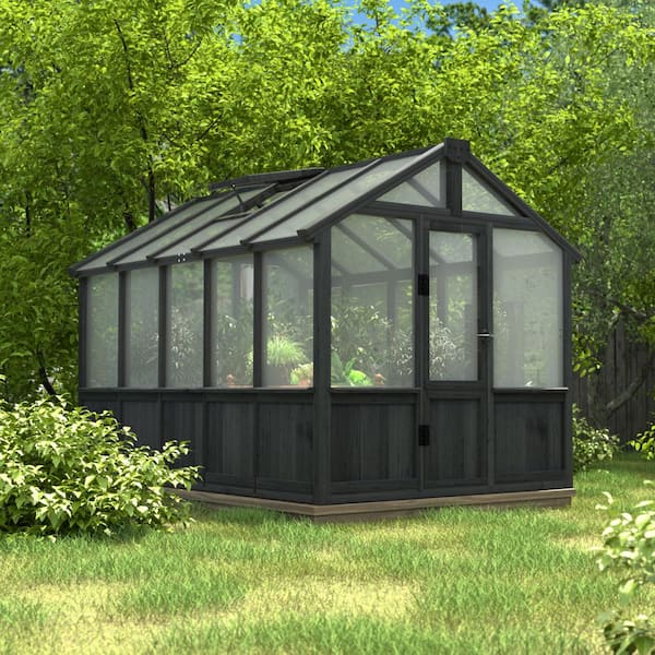 VEIKOUS 6 ft. x 10 ft. Cedar Wood Black Garden Greenhouse with
