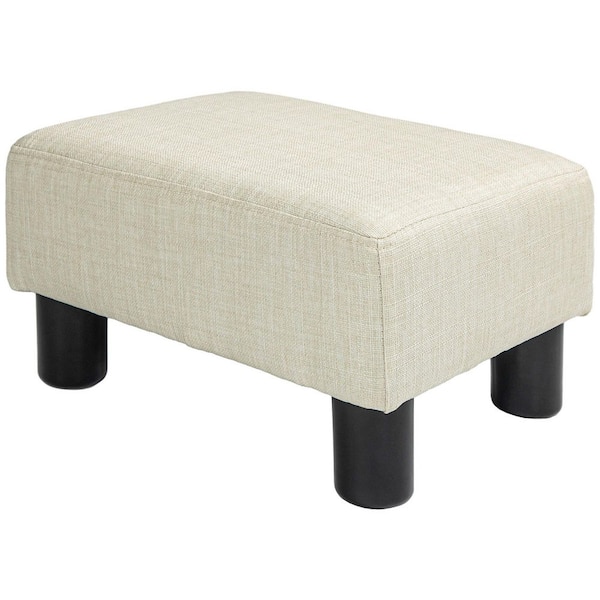 Ottoman Foot Rest, Small Foot Stool with Linen Fabric Upholstery and Plastic Legs, Cube Ottoman for Living Room, Beige