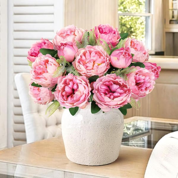 20 in. Fuchsia Pink Artificial Lush Peony Flower Stem Bush Bouquet (Set of 2)