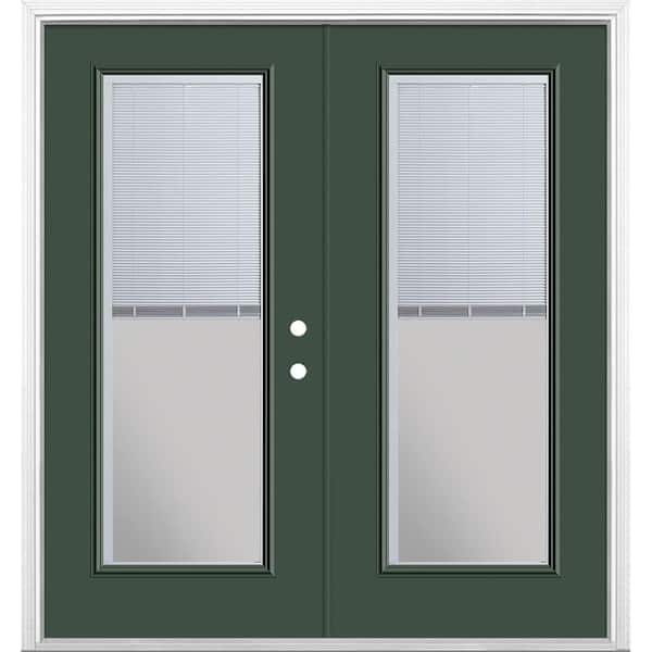 Masonite 72 in. x 80 in. Conifer Steel Prehung Left-Hand Inswing Mini Blind Patio Door with Brickmold