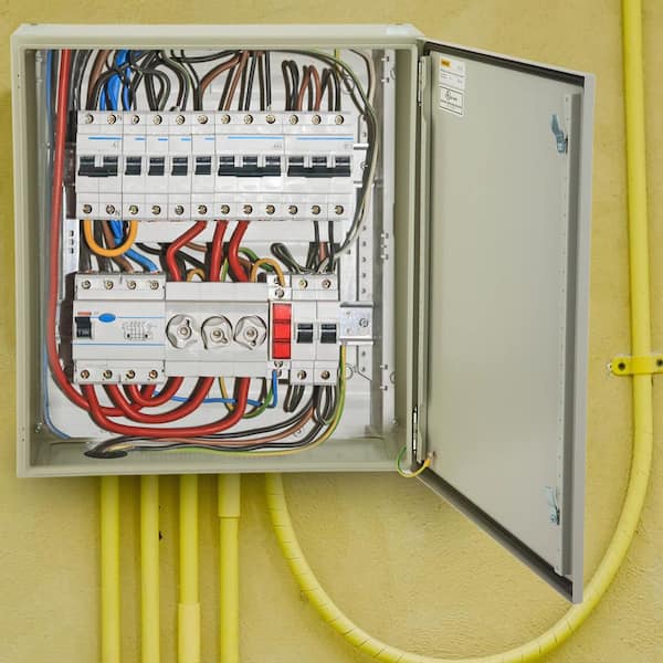 Electrical Enclosure Box 24 x 24 x 8 in. NEMA 4X Junction Box IP65 Carbon Steel Hinged with Rain Hood for Outdoor Indoor