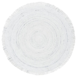 Braided Ivory/Gray 5 ft. x 5 ft. Round Striped Geometric Area Rug